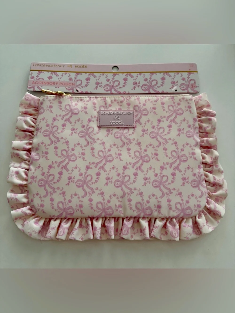 LoveShackFancy x Yoobi Coquette Bow Pink Ruffle Accessory Pouch